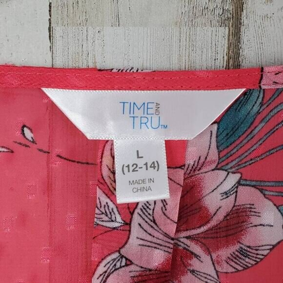 Time and Tru Floral Open Front Top Pink Size Large - Picture 3 of 9